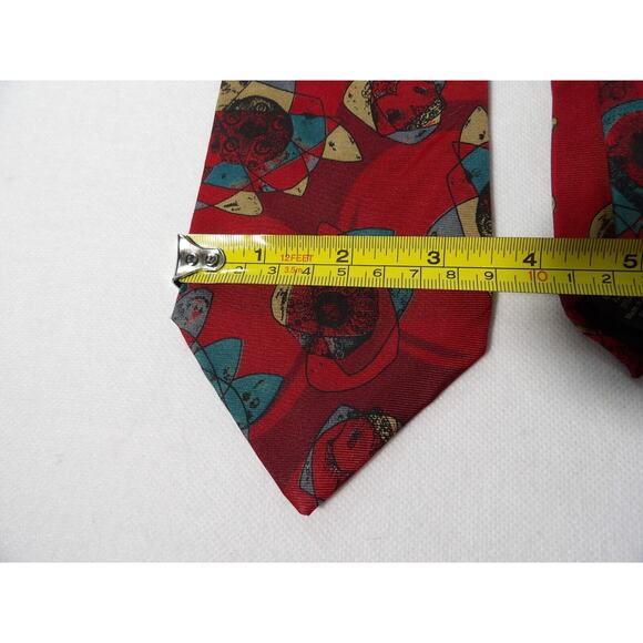Vtg Montagu Mens Silk Neck Tie Abstract Shapes Red Geometric USA Art Deco - Picture 5 of 9